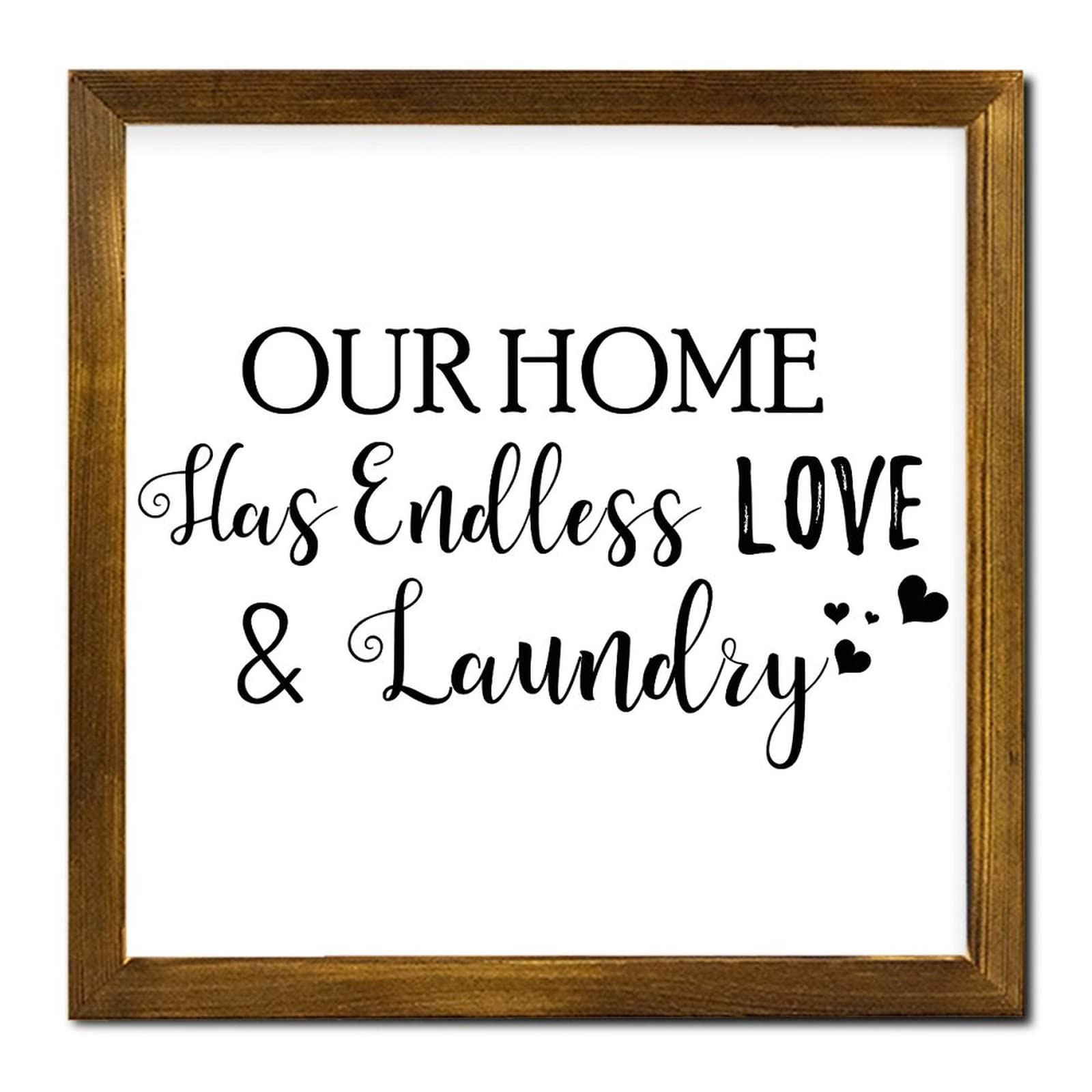 Yivxa Tin-1184 8X8 Inch Retro Framed Sign Our Home Has Endless Love & Laundry Sign Christian Gift Funny Quote Wall Decor Farmhouse Bar Sign Family Quotes Wooden Sign