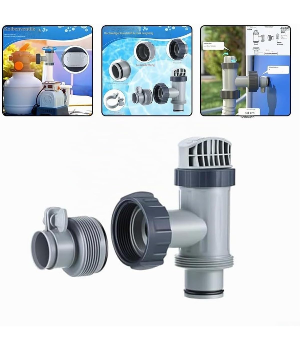 Typ B Schlauchadapter, Kolbenventile und Schlauchanschlüsse für Pools, Poolanschluss, Geeignet für Poolfilterpumpen und Aufstellpools, 2 Sets