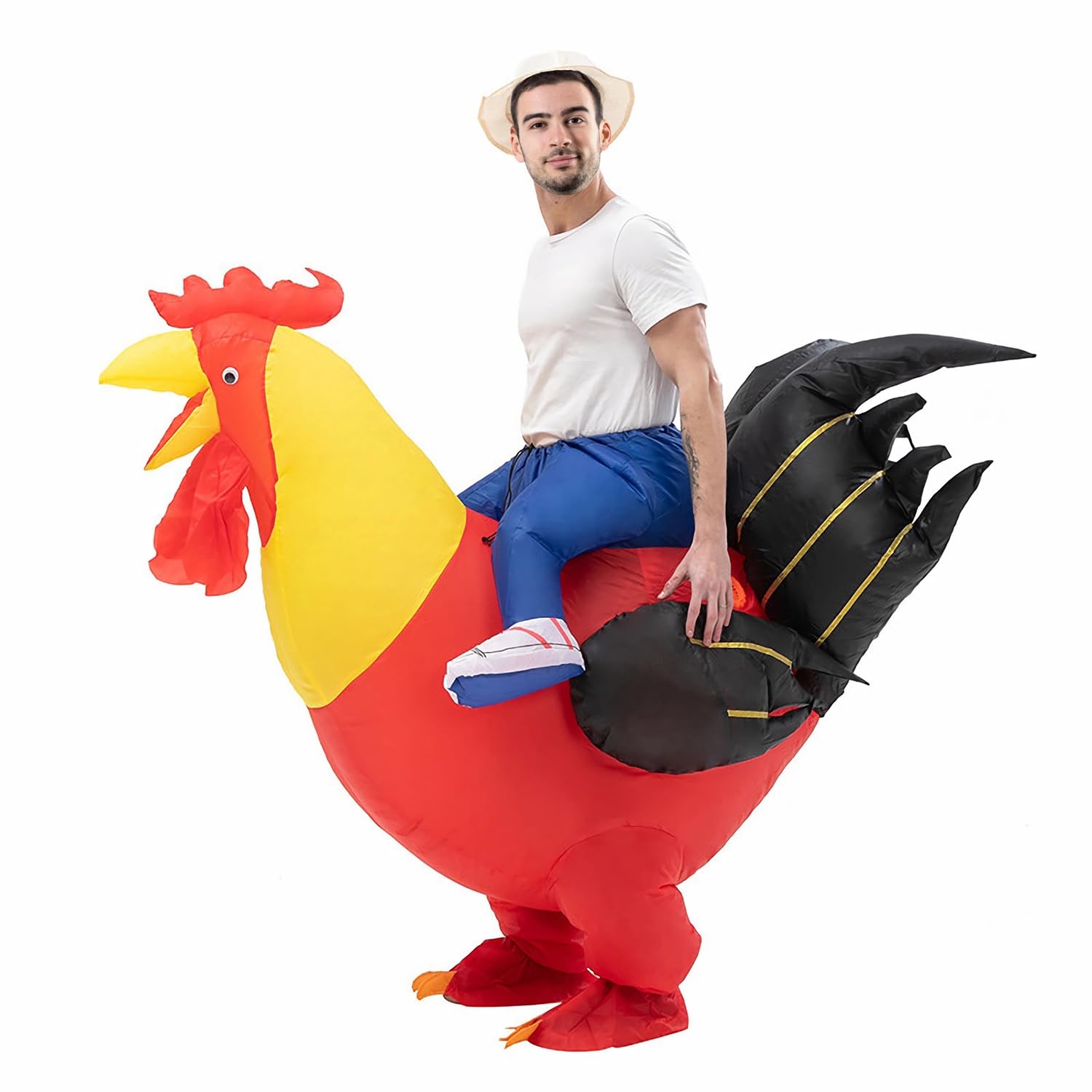 Costume de coq gonflable insolite Poulets Déguisement Costume Taille pour Fête Halloween Noël Cosplay Adulte (Red)