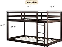 Vista 2 de Harper & Bright Designs Literas bajas, tamaño individual sobre individual, marco de litera de madera con escalera de barandilla de seguridad