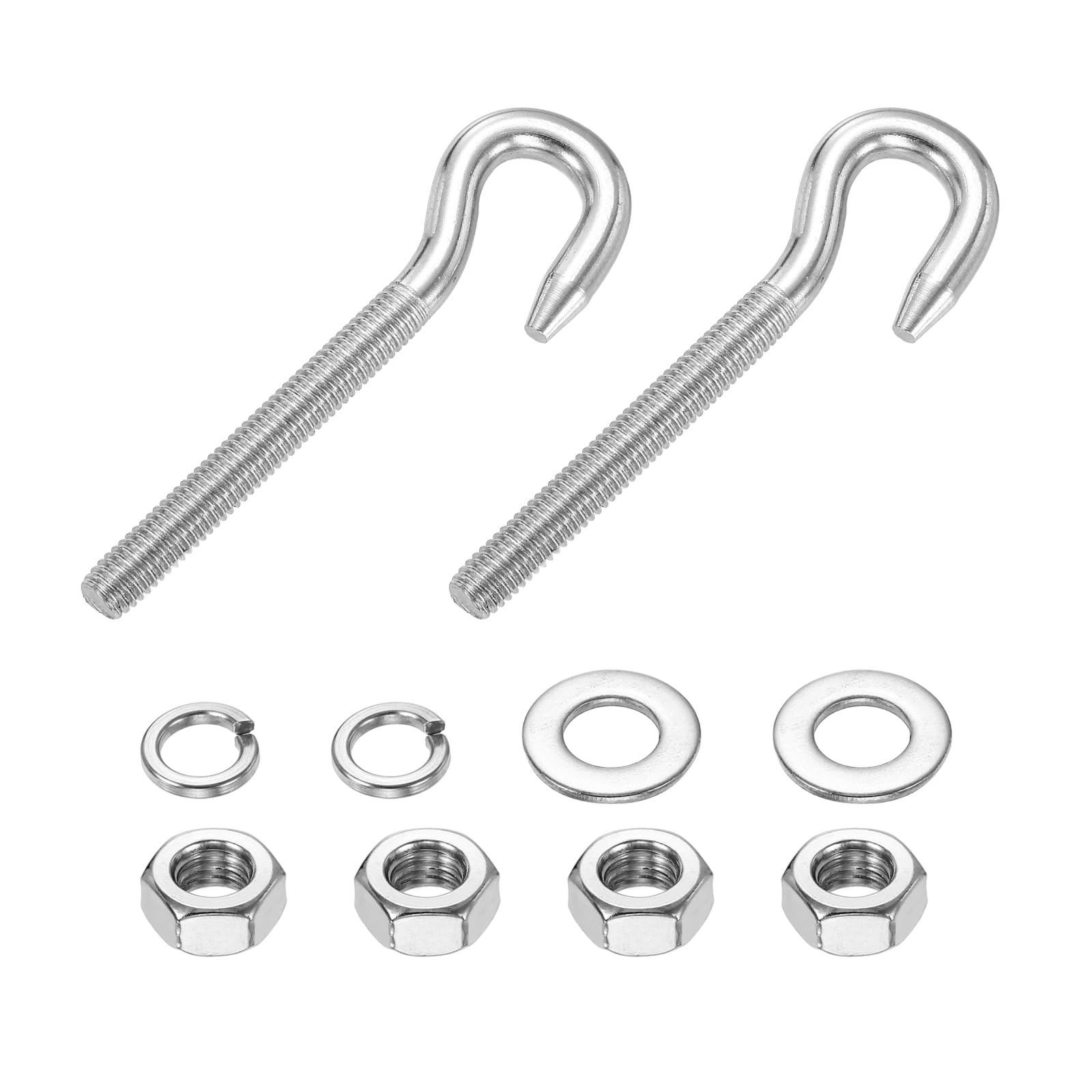 PATIKIL 2 Pcs M8 x 60mm Hook Bolt, 95mm Length Stainless Steel Lifting Shoulder Eye Bolts with Double Nuts and Flat Washer Spring Washer for Indoor Outdoor โ image 1