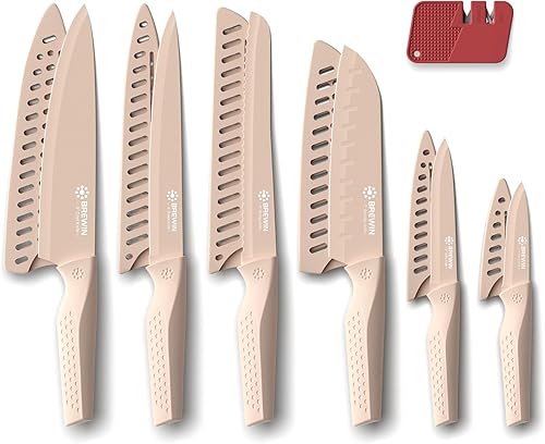 Brewin Juego de cuchillos, juego de cuchillos de cocina de 13 piezas, revestimiento antioxidante y protector de cuchilla, artículos esenciales para