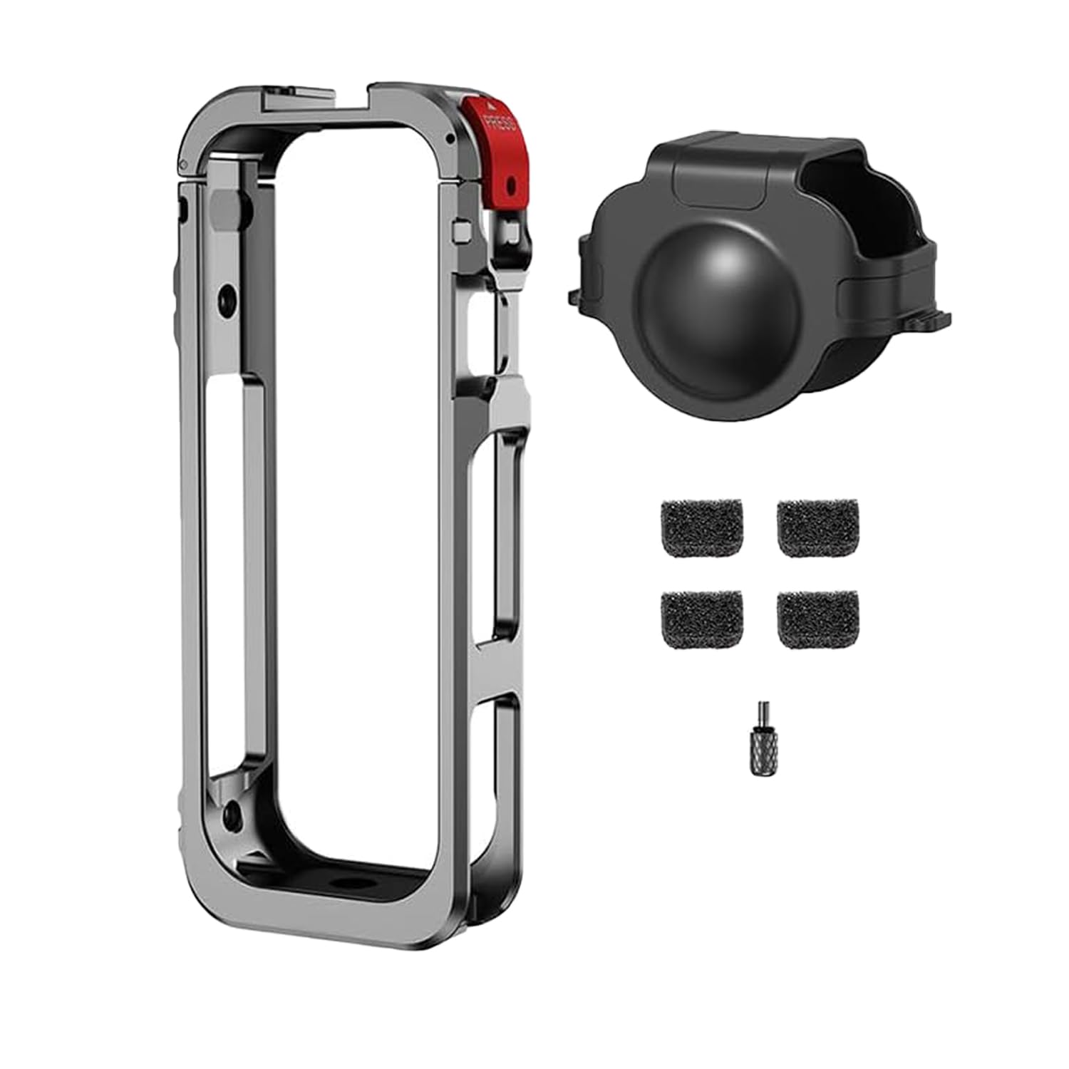 insta 360 x5 metal protective case with silicone lens cap, cold shoe mount, 3 x 1/4" threads, 2-claw go pro mount adapter for insta 360 x5 action camera accessories (metal case + silicone cap)