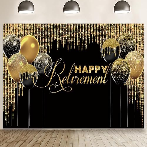Miniatura 2 de Telones de fondo para fotografía de jubilación con purpurina negra y dorada para fiesta de jubilación, fondo de fotos de 10 x 8 pies, fondo de
