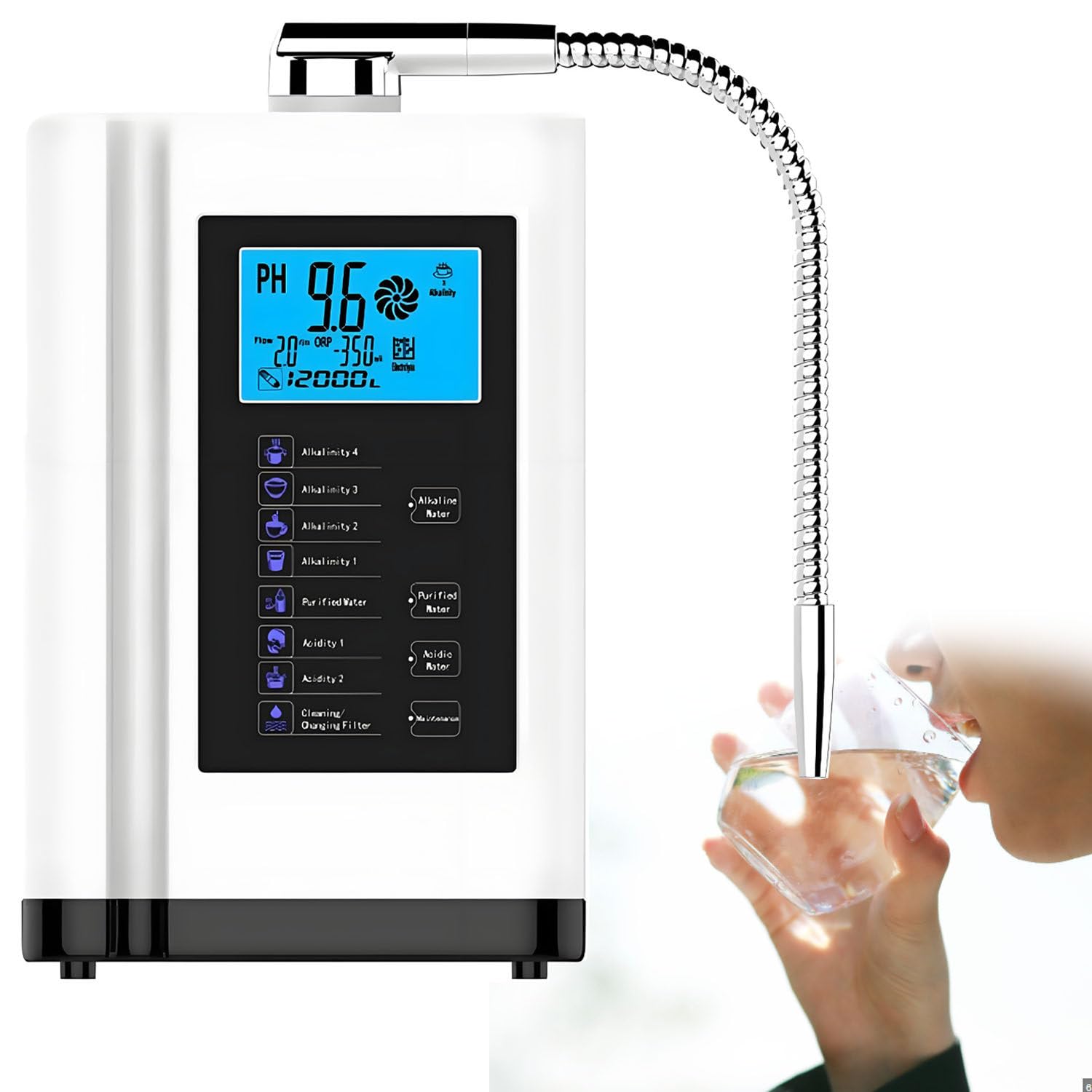 Máquina ionizadora de Agua alcalina, PH 3,5-10,5, máquina de Agua ionizada, hasta -500 mV ORP, con 7 ajustes de Agua, 8000 litros por Filtro, autolimpieza, Voz Inteligente. White