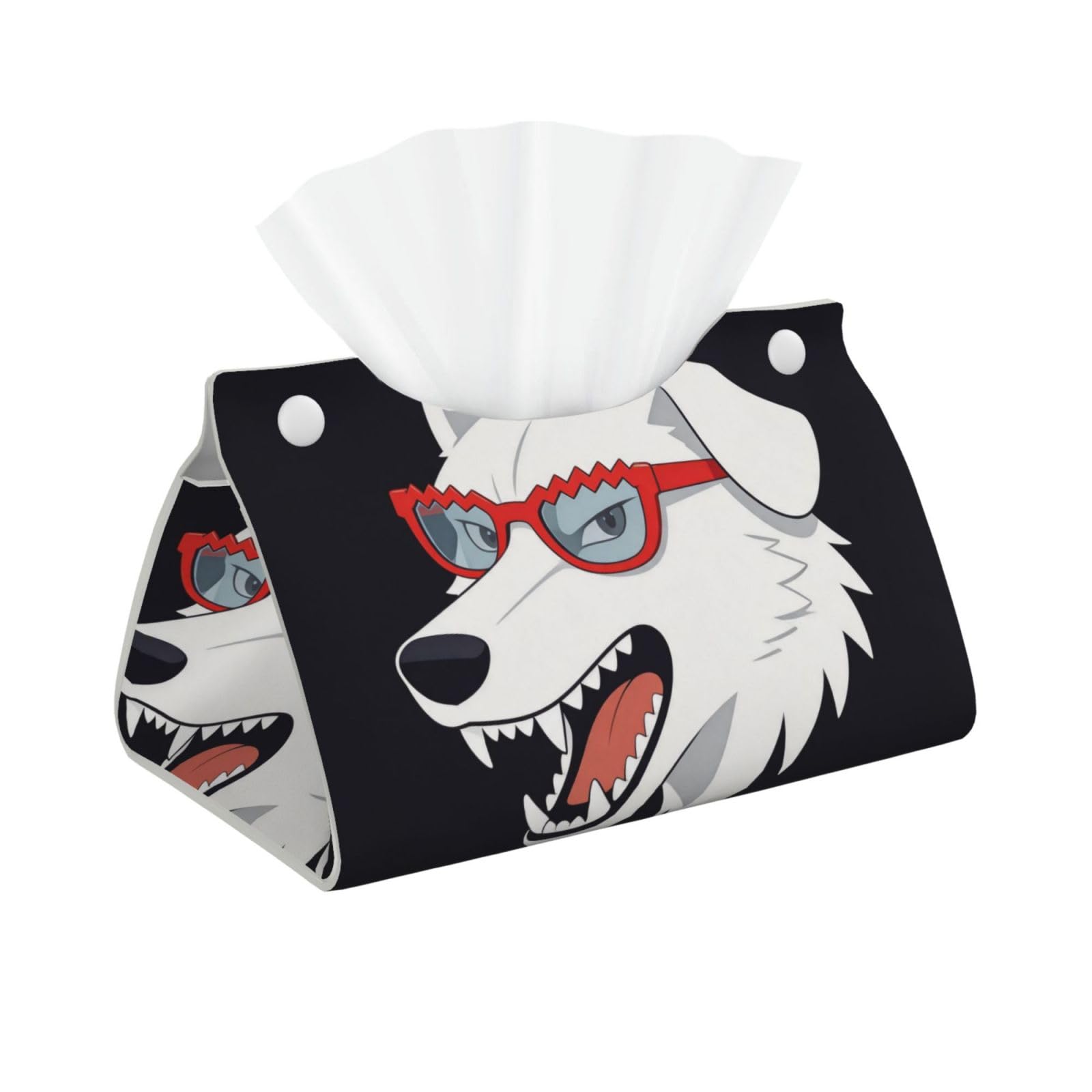 Wolf Sunglass Long Leather Tissue Box Cover-Waterproof PU Leather Tissue Holder for Bathroom, Decorative Rectangular Tissue Case