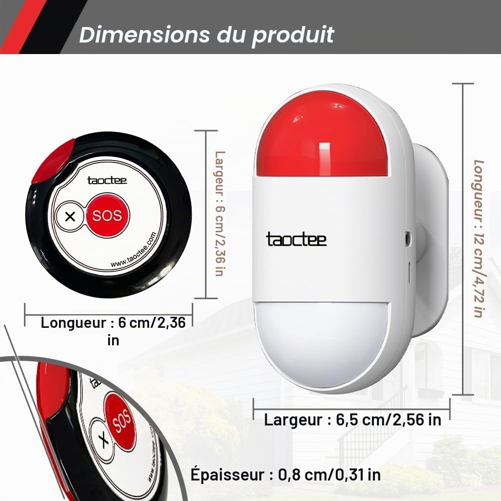 Alarme Sirène Stroboscopique d'Alerte urgente pour Domicile | Bouton SOS Portable avec Lanière Convient pour la maison, usine,hôpital,entrepôt,centre commercial (Piles et recharge USB)