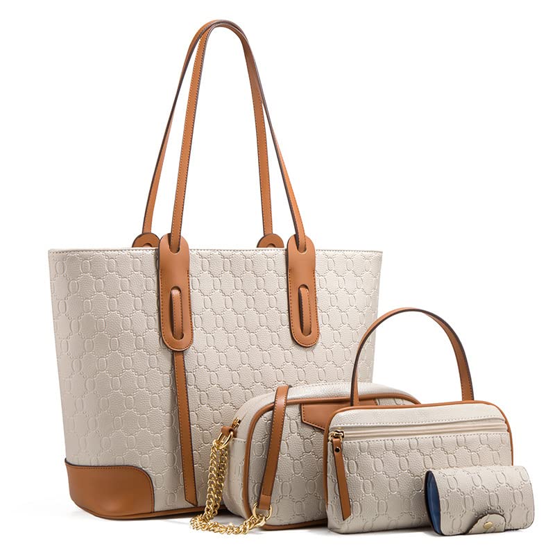Image of Women Combo Handbag Embossed Pattern 4 in 1 Set Tote, Cross body, Pouch, Card Holder