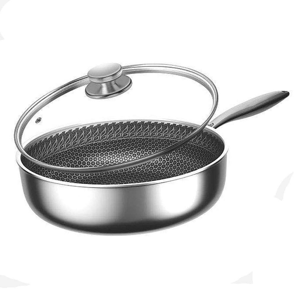SH-chaoguo Fry Wok/Frying Pan/316 Stainless Steel Non-Stick Pan/Cooking Pan, with Lid, Uncoated, (28cm) for Induction Cooker and Gas Stove