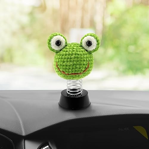 Miniatura 2 de Xunbin Decoración hecha a mano del tablero del coche de la rana, coche bobblehead Crochet coche encanto rana decoración de escritorio Crocheted