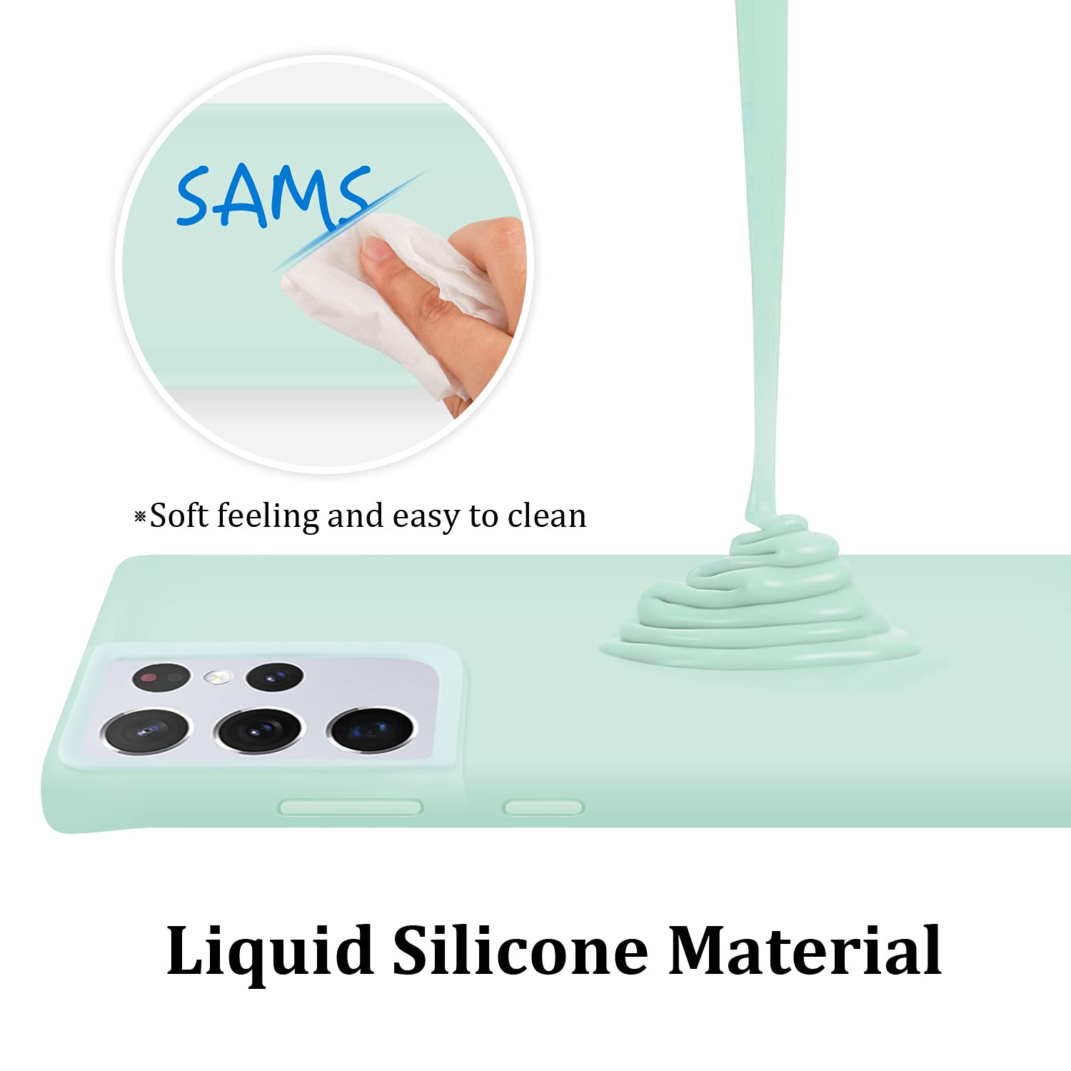 Funda para Samsung Galaxy S21 Ultra 5G de 6.8 pulgadas (2021), silicona líquida suave y forro de microfibra antiarañazos a prueba de golpes, compatible con S21 Ultra Cover (verde claro)