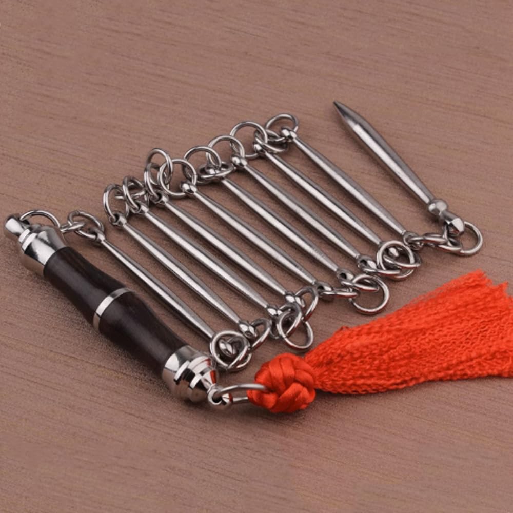 Frusta in Acciaio Inox A Nove Sezioni Frusta per Le Arti Marziali, Frusta per Il Combattimento di Autodifesa per Bambini, Adulti E Anziani,Jujube Stone,M