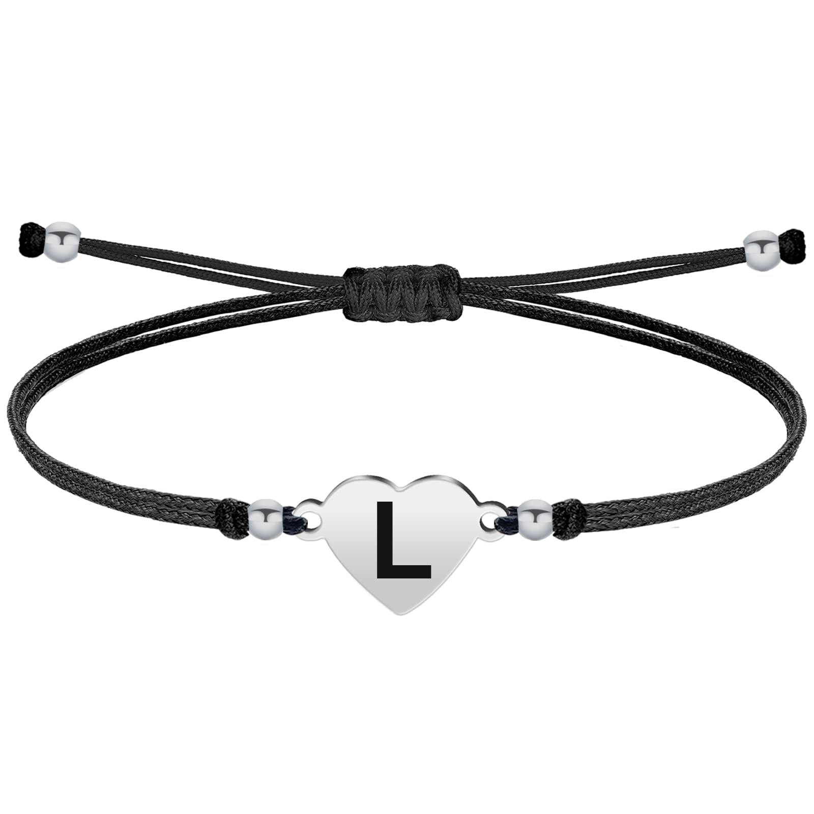 cotigoPulsera Letra Inicial A - Z Acero Inoxidable con Hilo Encerado - Pulsera Mujer o Hombre con Inicial de Nombre - Pulsera Corazón con Letra Grabado- Regalo para Madre, Hija, Amiga, Novia