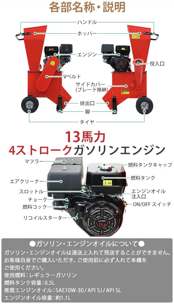 Amazon.co.jp: 粉砕機 ウッドチッパー ガーデンシュレッダー エンジン