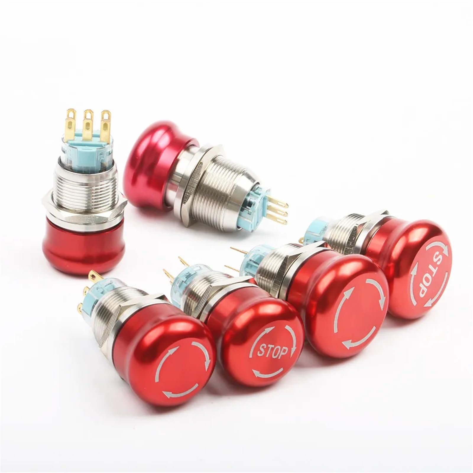 19mm 22mm 1NO1NC Metall Wasserdichte aluminium Push Button Schalter Notfall STOP Rast Druckknopf(No Stop symbol,2NO2NC(6 Pin),22mm)