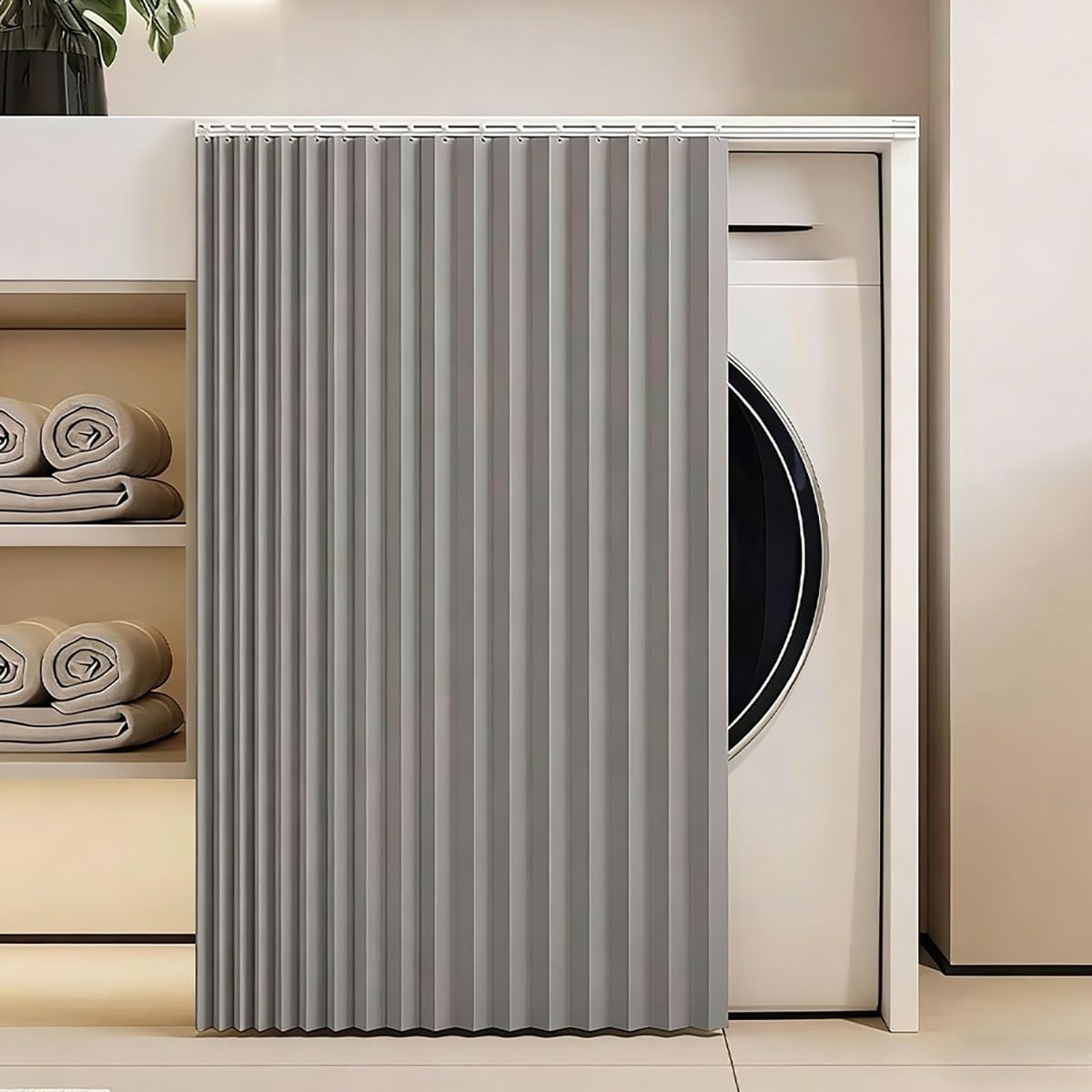 Cortinas para armarios de lavadora que ocultan el desorden y frenan el polvo gris
