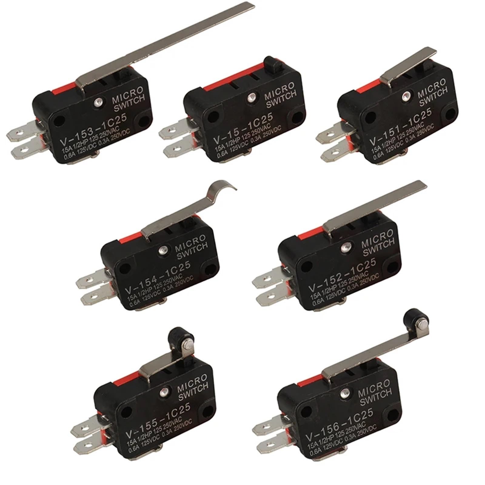 1 Uds Interruptor V-152-1C25 Braço de Alavanca SPDT 1NO 1NC 3 terminales Interruptor momentáneo 15a 250vac 16mm alavanca(V-151-1C25,10PCS_SILVER CONTACT)