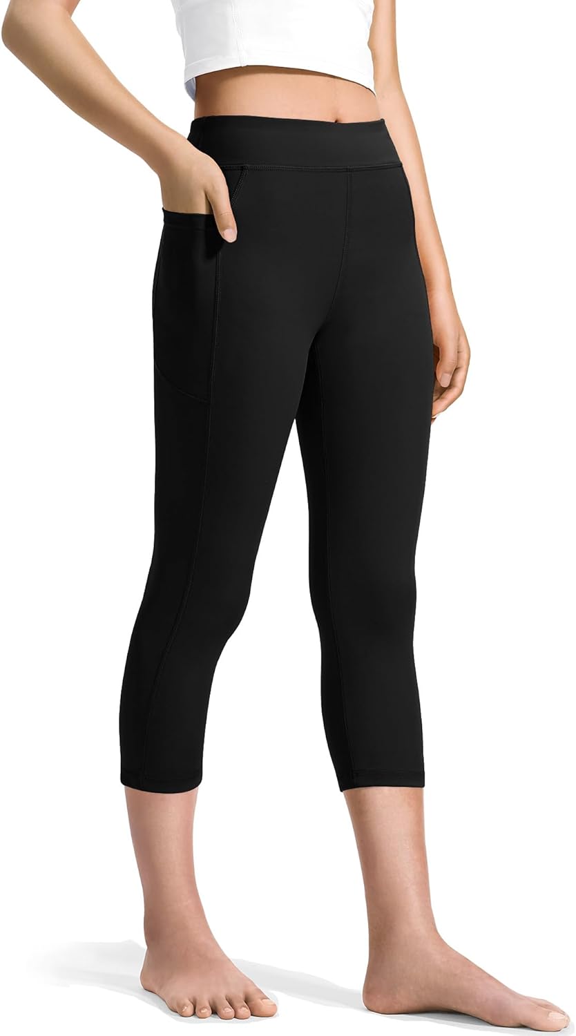 JOCMIC Girls Capri Leggings High Waisted Athletic Leggings with Pockets for Kids Dance Gymnastics Running