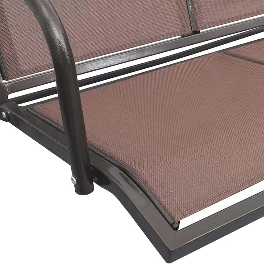 Bakaji Dondolo Da Giardino 3 Posti Colore Brown Tetto Parasole Struttura in Acciaio Inox Seduta in Texilene Traspirante Dimensioni 175 x 112 x 155 cm (Marrone)