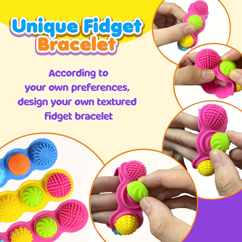 Sensory Toys Kids Fidget Bracelets: 3 Pack Wearable Sensory Toys with 18 Textures for Calming - Image 2