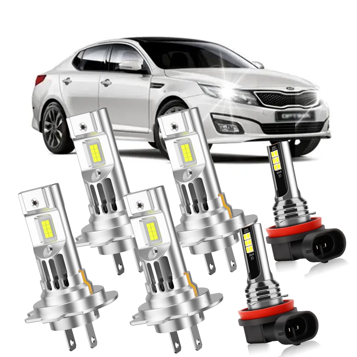 Photo 1 of High low beams and fog light combo for Kia Optima 2014-2015(Limited or SX Turbo Only), 6000K White Light Ture Plug and Play Bulbs with Built-in Fan, Pack of 6