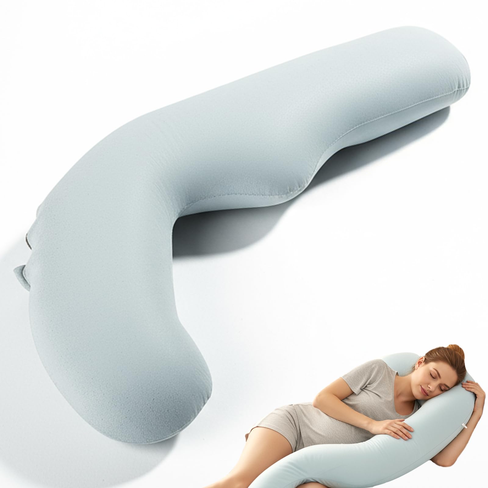 Almohada para dormir de lado, almohada de embarazo con funda lavable, almohada corporal ergonómica para cama en forma de J, almohada de cuerpo completo para aliviar la espalda, estómago y piernas