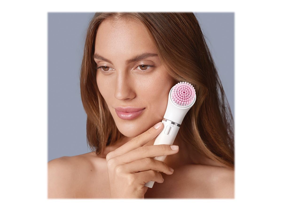 Braun Silk-épil Beauty-Set 9 Deluxe 7-in-1 Epilierer Damen / Haarentferner, Facespa Gesichtshaarentferner, Rasierer, Peeling, Reinigungskit für Gesicht und Körper, 9-985, weiß/rosa