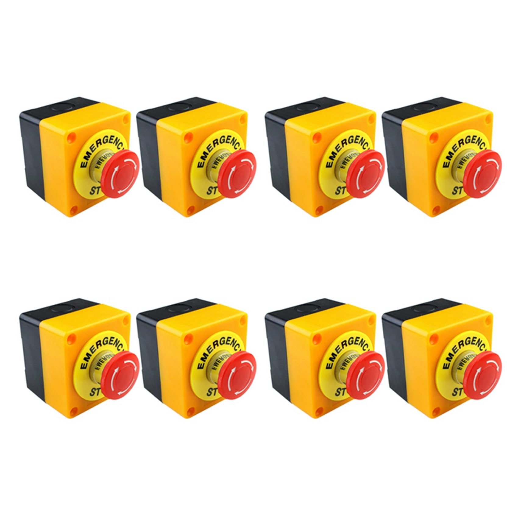 Jnchdghwa Red & Yellow & Black 8Pcs Red Mushroom Emergency Stop Shut Off Push Button Switch No + Nc 22Mm Cnc Gecko