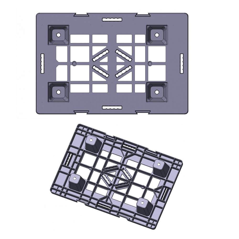 Pallet in plastica riciclata (PP), Mis. 400 L x 600 P x 124 H mm, con 4 piedi, piano forato, portata statica 700 Kg, portata dinamica 200 Kg
