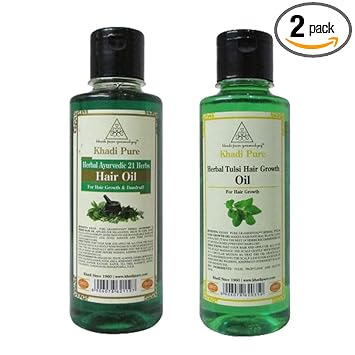 Khadi Pure 21 Herbs & Tulsi Hair Growth Hair Oil, 210 ml (Pack of 2)