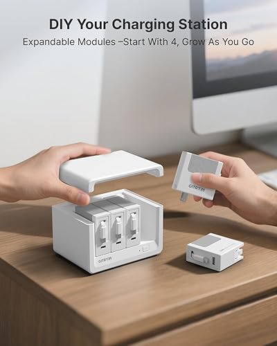 Miniatura 6 de Gitryin Estación de carga de escritorio 12 en 1 con 4 cargadores de pared retráctiles, regleta de alimentación USB-C de 40 W con 4 CA, 4 USB C, 4