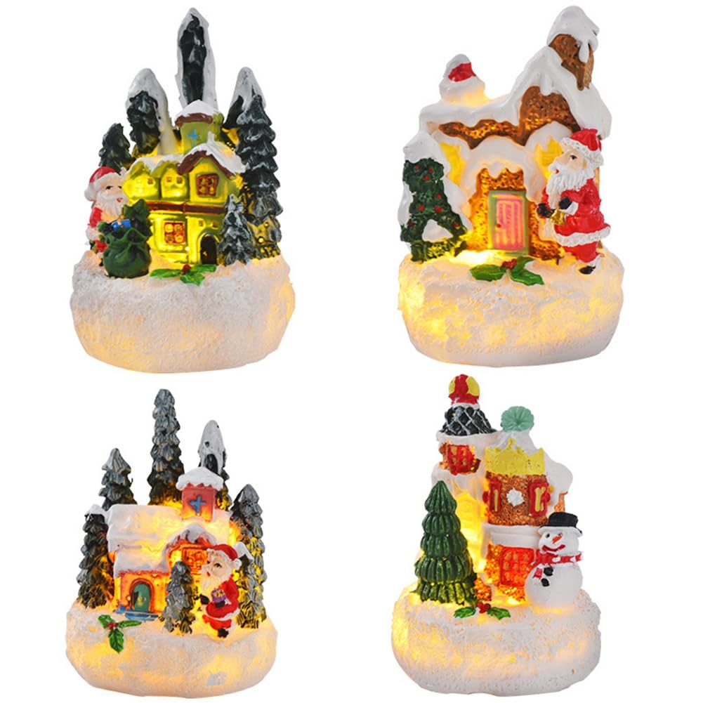 Osmond 4PCS Christmas Gingerbread Cottage Ornaments Christmas Houses Lighted Xmas Village Houses Figurines