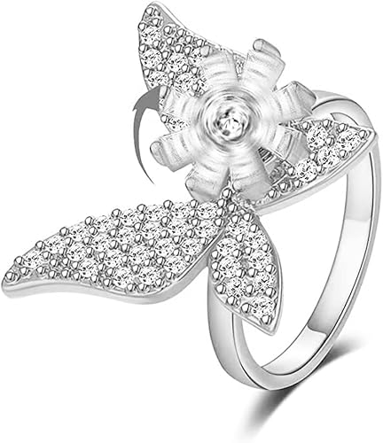 Miniatura 2 de COLORFUL BLING Bonitos anillos giratorios de mariposa y estrella para la ansiedad para mujeres, anillo apilable de circonita cúbica abierta