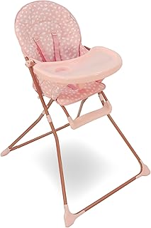 My Babiie MBHC1 Compact Highchair – Ultra Lightweight (5kg), Foldable, Easy Clean, Padded Seat, Footrest, Tray Cup Holder, for Toddler, from 6 Months to 3 Years (15kg) – Pink Dalmation