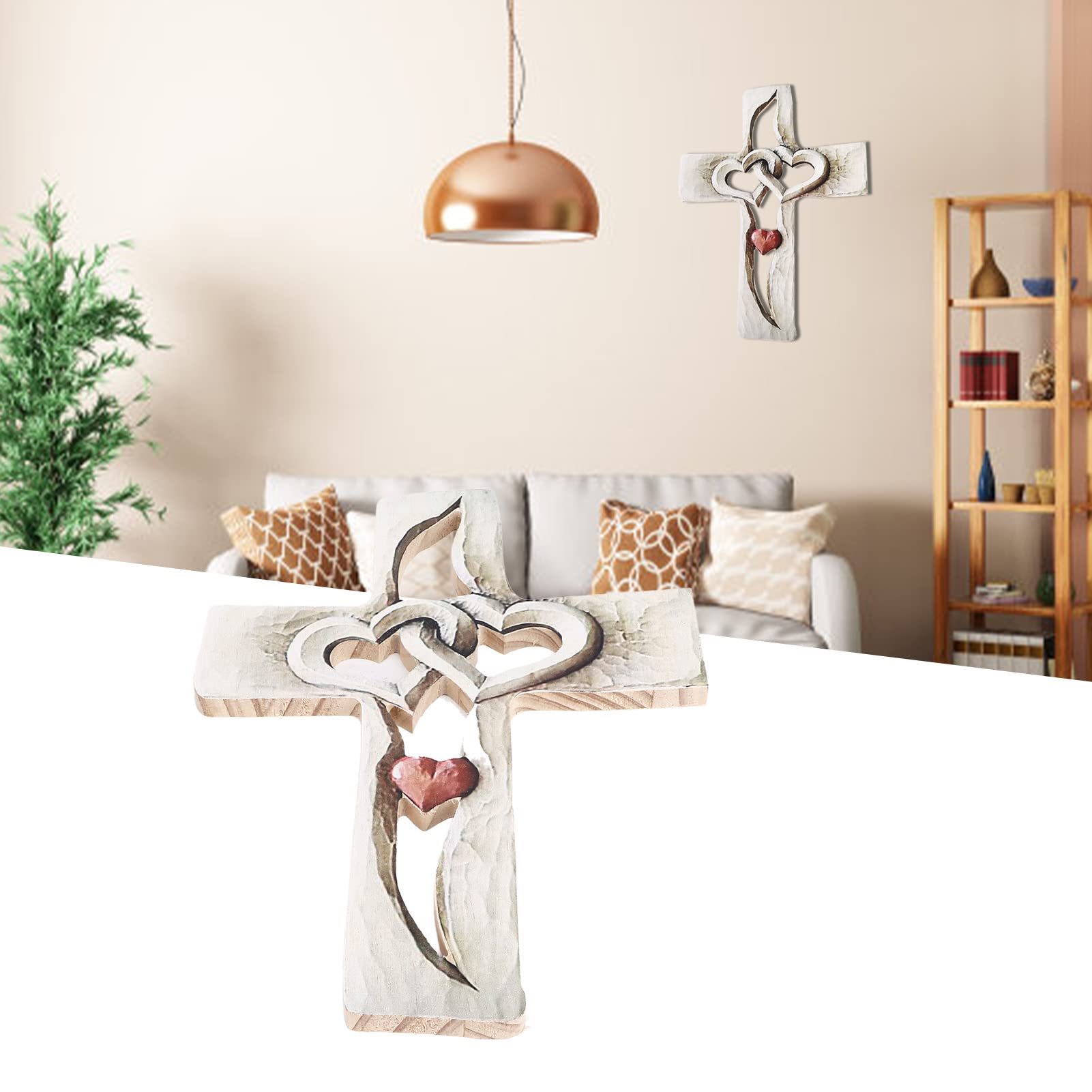 Cerlingwee Handgeschnitztes Holzkreuz Mit Verwobenen Herz Als Wandbehang Liebeskreuz Dekoration Perfekt Für Wohnzimmer Arbeitszimmer Schlafzimmer Büro