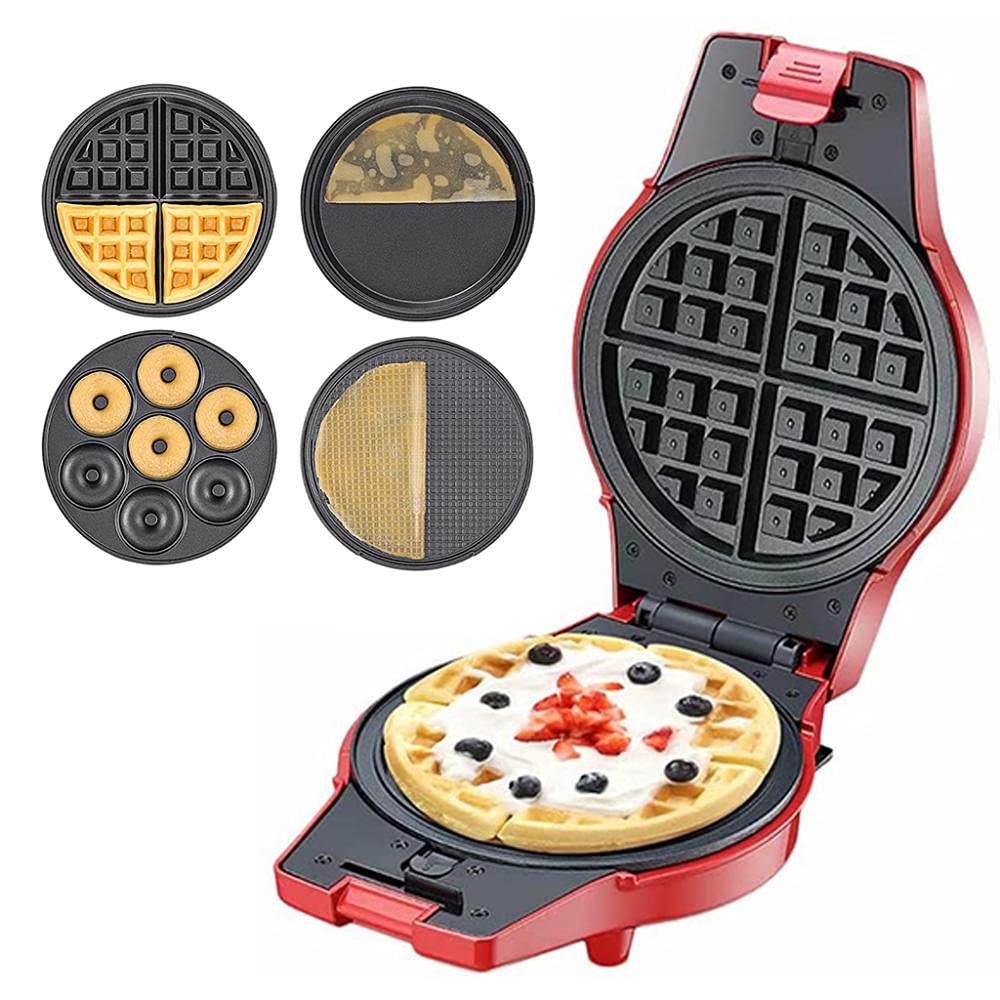 Sandwichera 4 en 1, Placas Intercambiables, Sandwich tostadora, Gofrera gofres belgas, Grill Plancha para Carne y Pescado, Placas con Recubrimiento Anti-adherente y Asa de Toque Frío