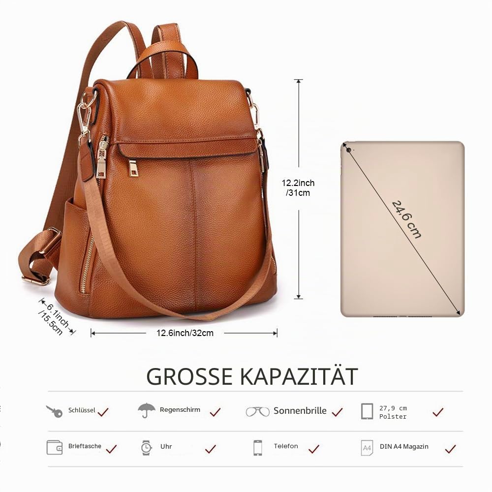 Kattee Damen Rucksack mit Diebstahlschutz Umhängetasche aus echtem Leder modische Umhängetasche für Damen