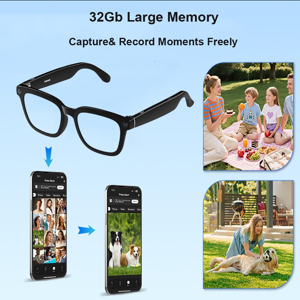 Occhiali Da Sole Intelligenti Con Intelligenza Artificiale,Con Fotocamera E Bluetooth,Sensore Indossabile,Riconoscimento Delle Immagini,Dialogo,Traduzione,Fotografia,Distanza Di 12M,Per La Guida