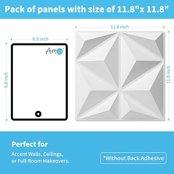 Art3d 20 Pack Decorative 3D Wall Panels, 19 Sq.Feet PVC Interior Wall Decor, 11.8x11.8, White