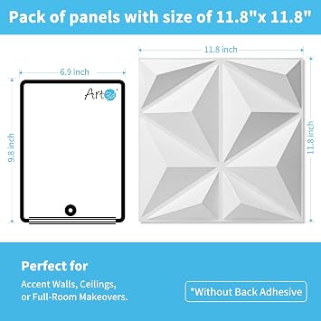 Art3d 20 Pack Decorative 3D Wall Panels, 19 Sq.Feet PVC Interior Wall Decor, 11.8x11.8, White