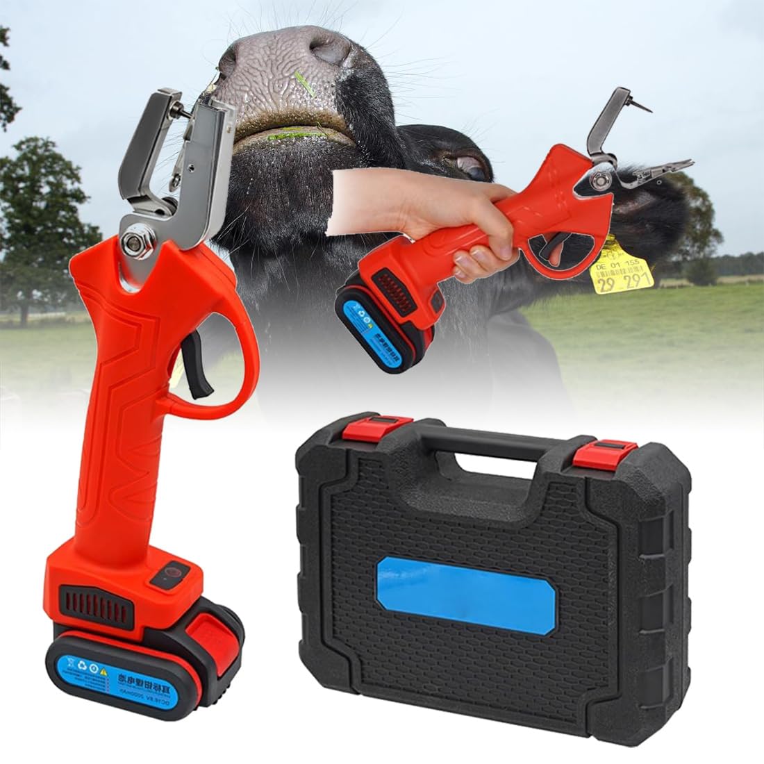 Elektrische Oormerktang, Elektrische Sterke Terugverende Kracht Oormerk Puncher, Vee Tagging Tool, voor Vee Varken Schapen Boerderij Vee,Red Elektrische Oormerktang, Elektrische Sterke Terugverende Kracht Oormerk Puncher, Vee Tagging Tool, voor Vee Varken Schapen Boerderij Vee,Red