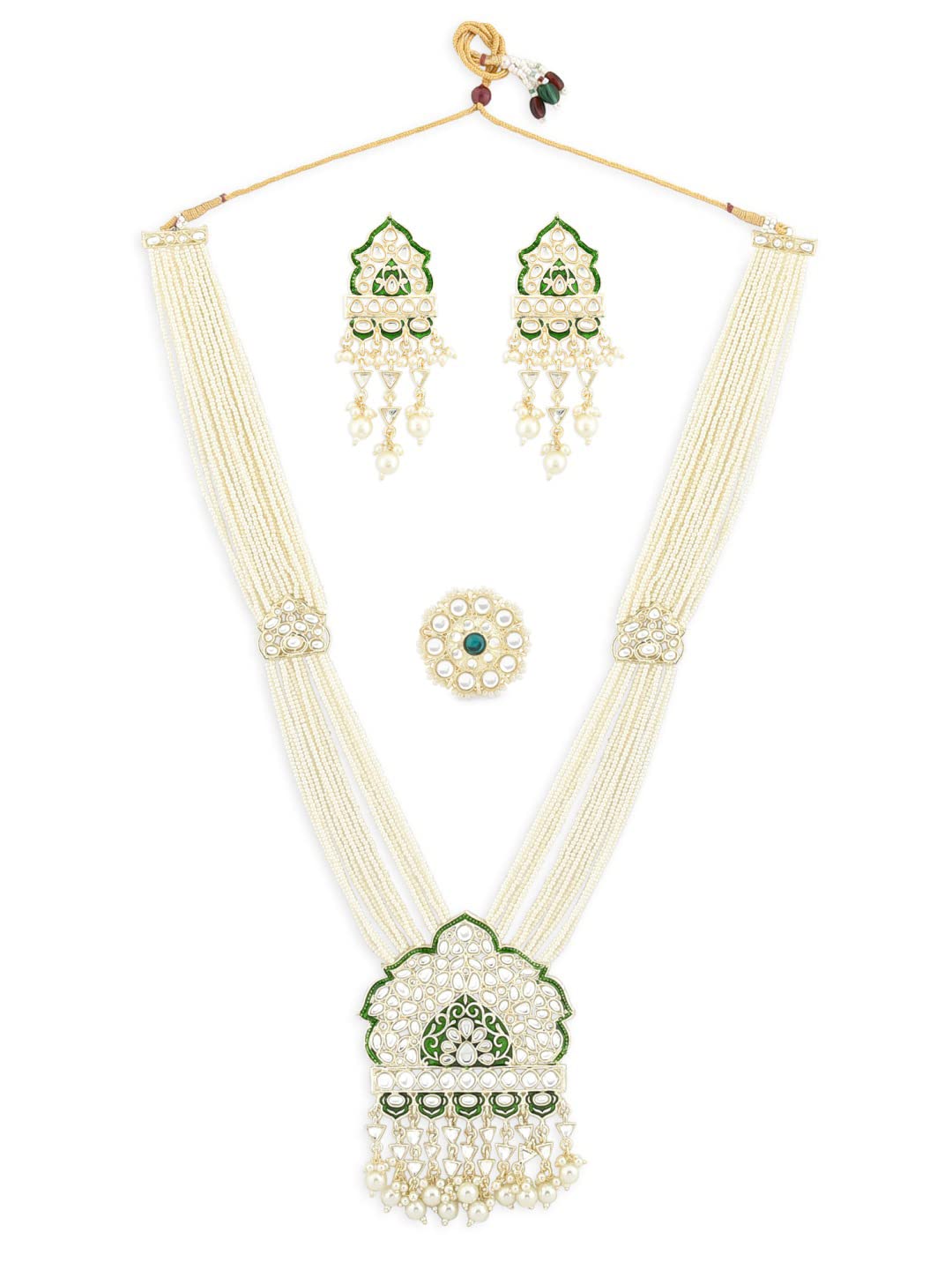 ZAVERI PEARLS Green Meenakari Long Multi Strand Bridal Necklace Earring & Ring Set For Women-ZPFK12126 (B09RK7RZMN) Amazon Price History, Amazon Price Tracker