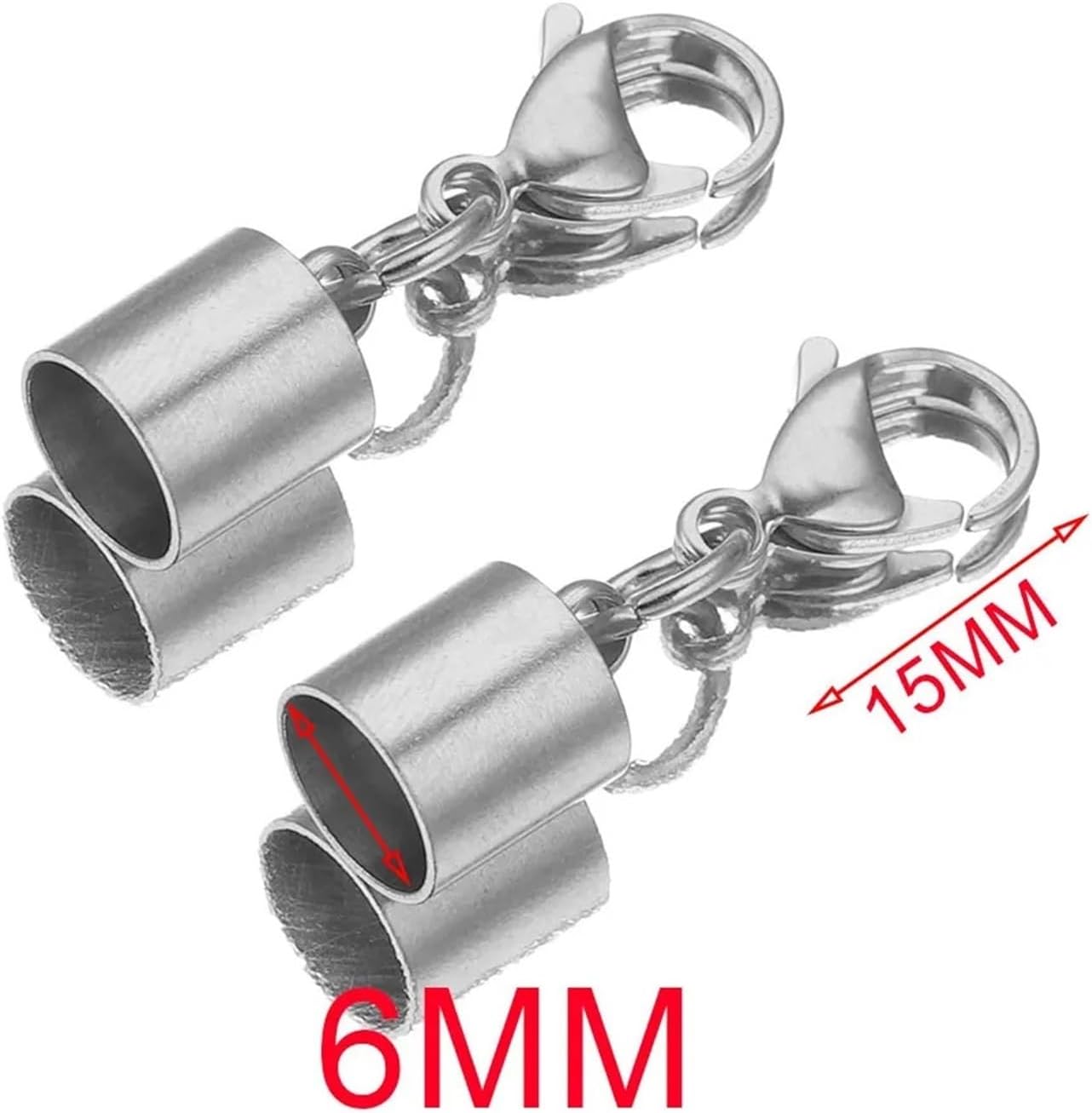 Cord End Caps Cord End Caps 25pcs Stainless Steel Rope Tassel Stopper Lobster Clasp Leather CrimpTip Connection(S6MM)