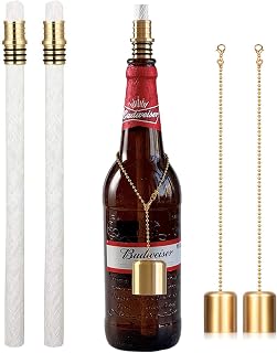 Phinicco Wine Bottle Torch Kit 2-Pack: Long-Life Fiberglass Wicks, Brass Holders & Caps - DIY Outdoor Tiki Torches