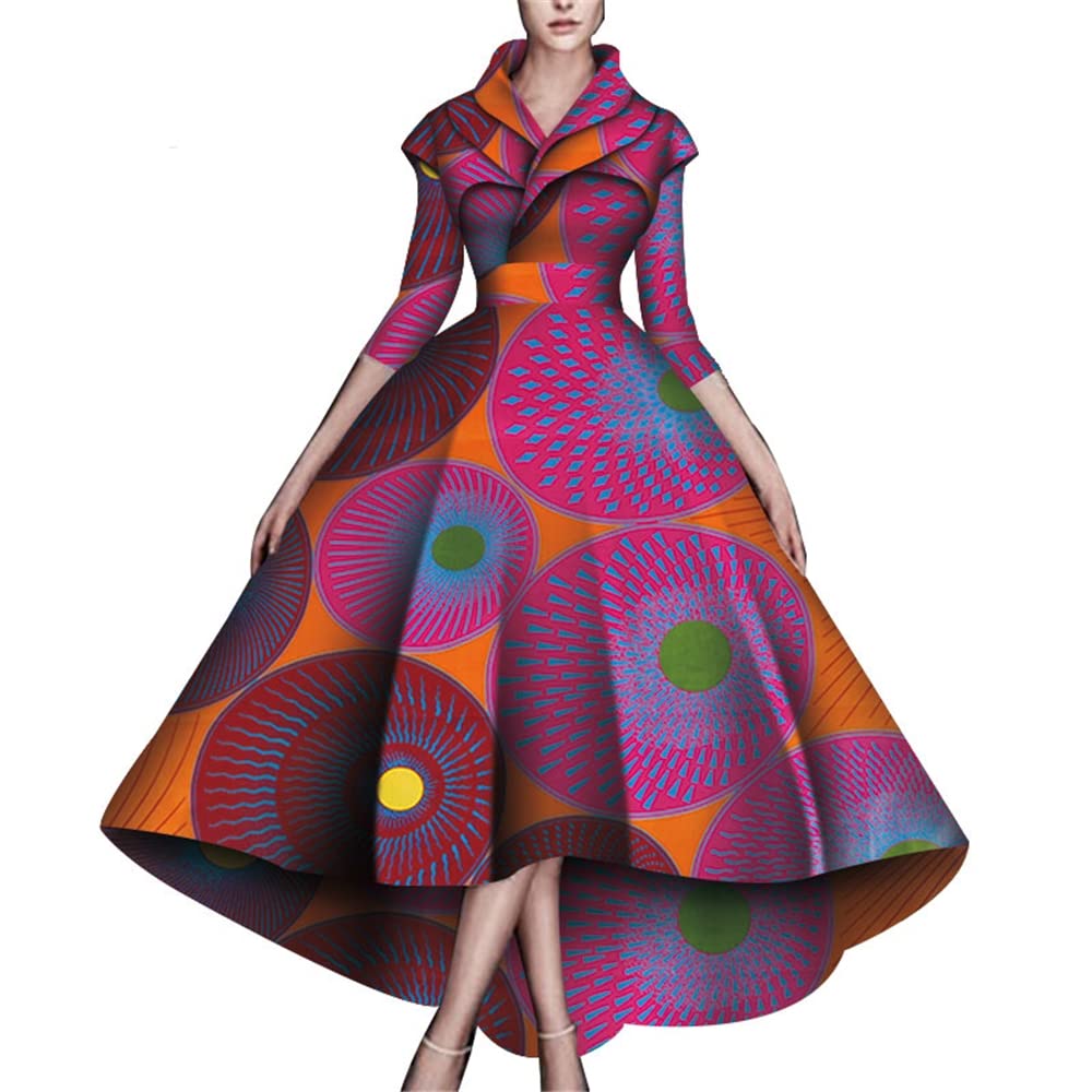 African Dresses for Women A-line Floor-Length Dress Traditional Ankara Kente Print Evening Dress, 2, 3X-Large