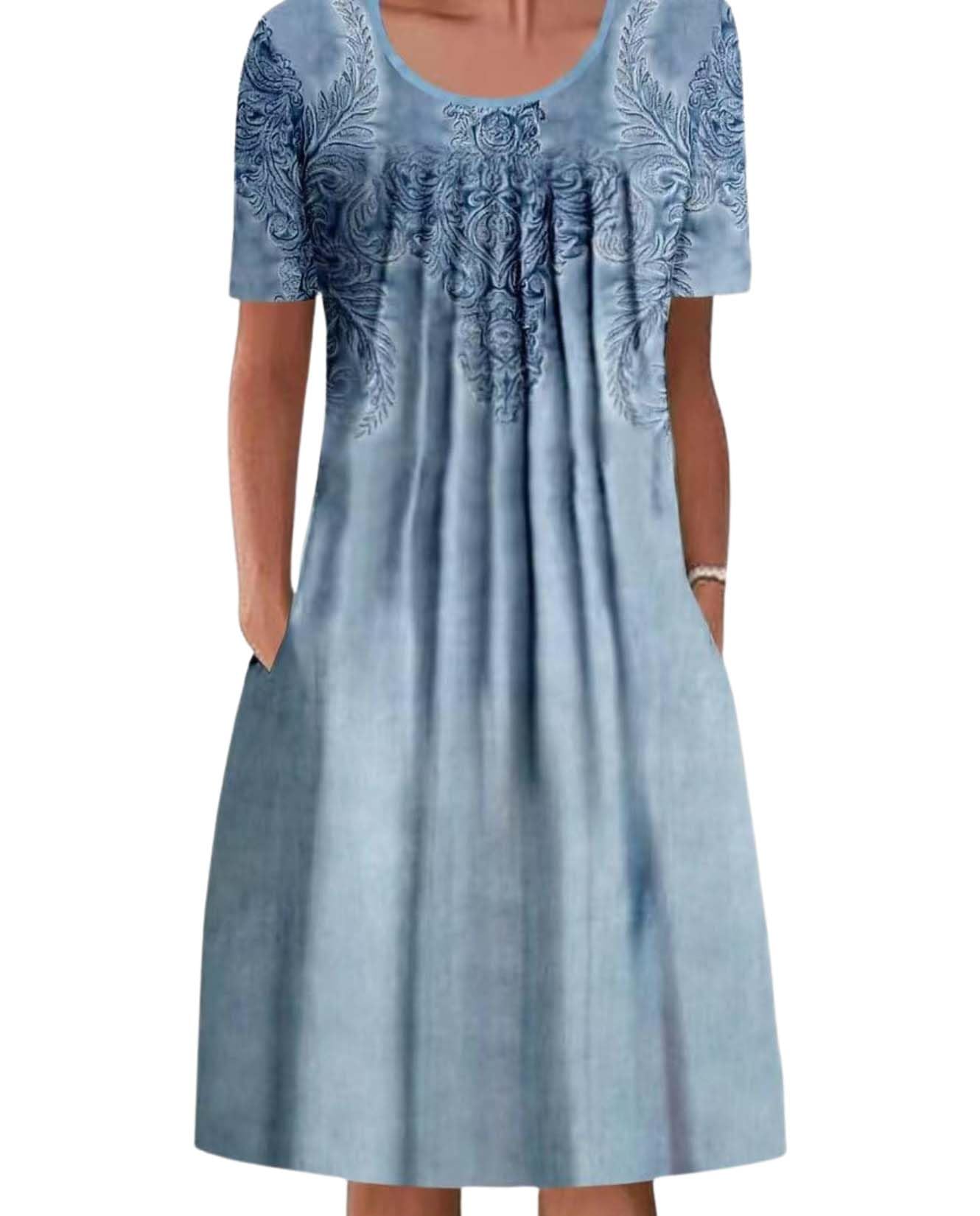 Medlor Womens Floral Print Summer Dresses Casual Plus Size Short Sleeve Knee Length Classy Beach Tropical Dress with Pocket