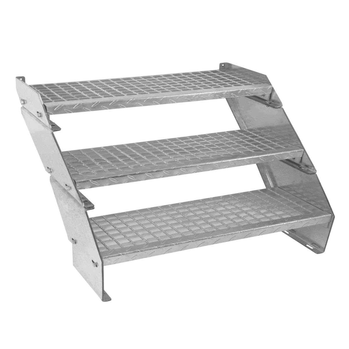 Metal Galvanised Silver Steel Steps Staircase 3 Section Adjustable Height 90cm / 900mm Wide 3 Steps Weatherproof Grate Step Outdoor Garden Patio Modular Stairs 5mm Rod Thickness FREE Fixing Kit