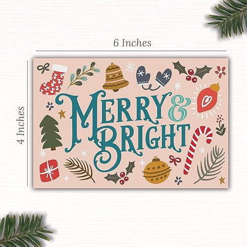 Miniatura 5 de m&h invites Merry & Bright Postales navideñas saludos navideños  Bonitas postales ilustradas para el invierno  50 unidades