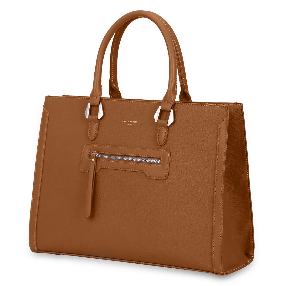 David Jones - Bolso de Mano Trabajo Mujer - Shopper Universidad Tote Bag Cuero PU - Grande Bolso Bandolera Hombro Cuero Impermeable - Ordenador Portatil 15.6 Pulgadas Escuela Oficina - Marrón