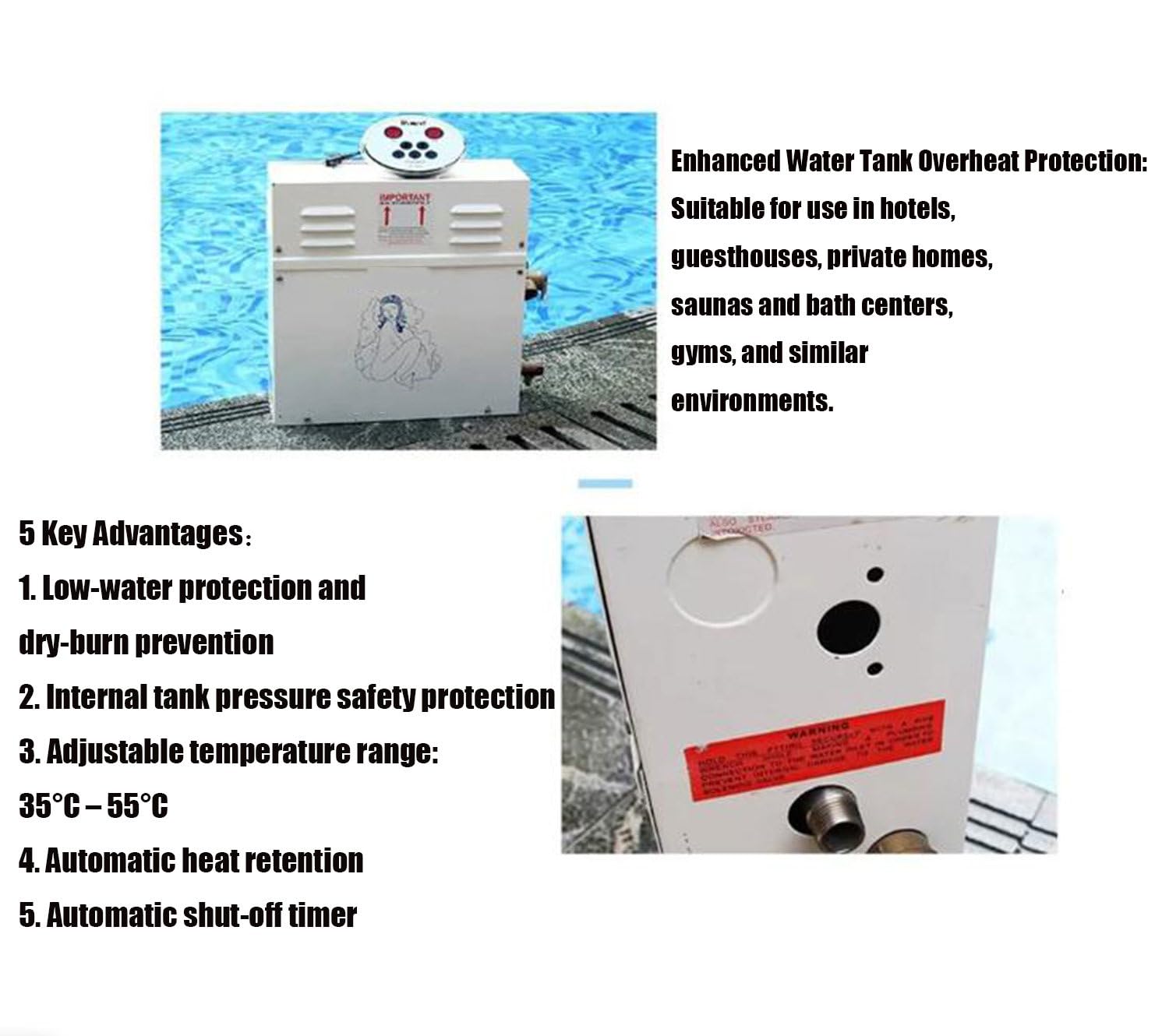 Calentador eléctrico para Sauna doméstica, Equipo de calefacción para Salas de Vapor, 4.5 kW, 6 kW, 9 kW, 12 kW, 15 kW, 18 kW, con generador de Vapor para baño Turco y Drenaje automático. 6KW